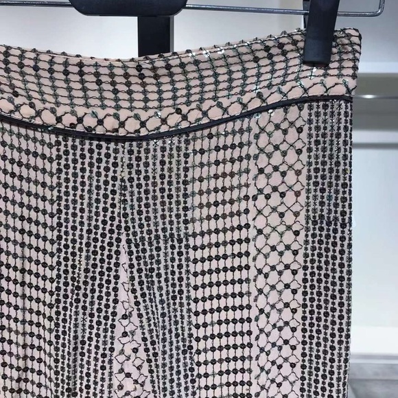 US6 Temperley London Platinum Silk Satin-trimmed Sequins Chiffon Wide-leg Pants - Picture 5 of 8